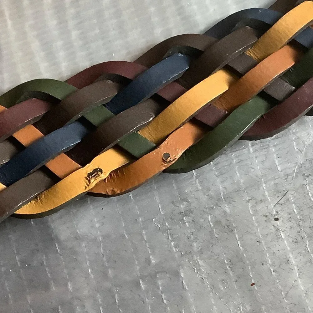 Leather Blend Woven Braided‎ Belt Women XL Multicolor Red Green Blue Western